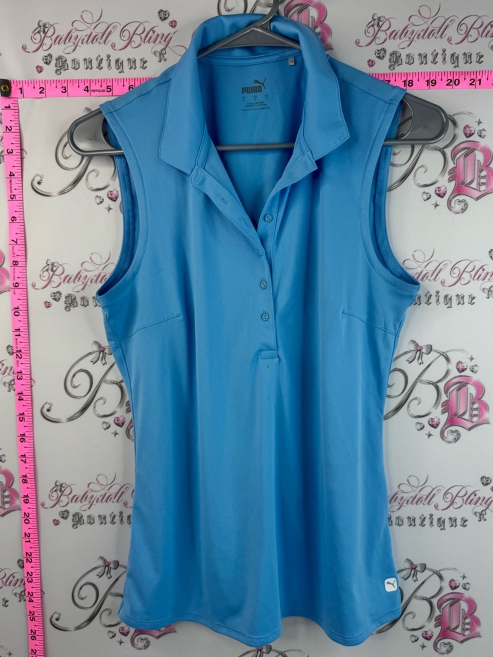 Puma tank top collared buttons Women's Sleeveless Polo Tank in Light Blue